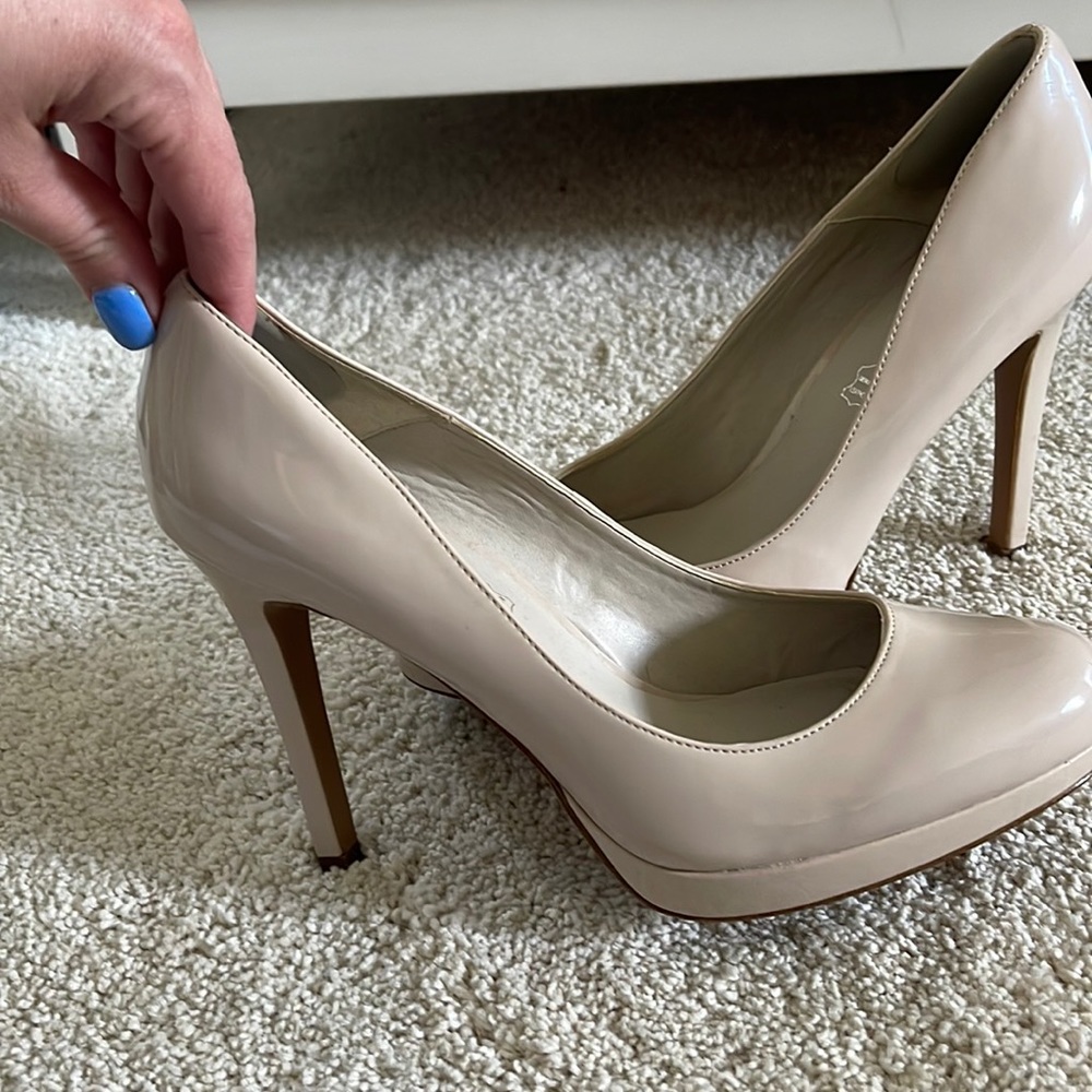 Nude patent leather heels